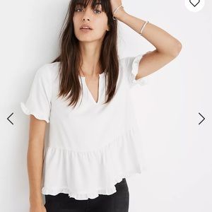 Madewell White Ruffle Hem Top